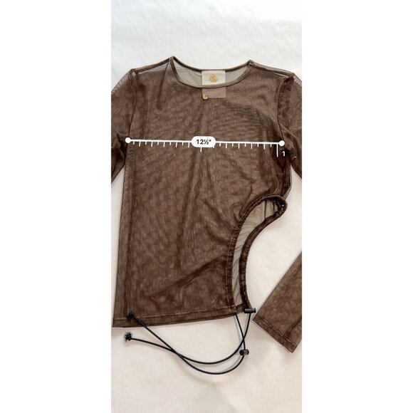 Jeu Illimite Cutout Mesh Top in Brown - Picture 3 of 7